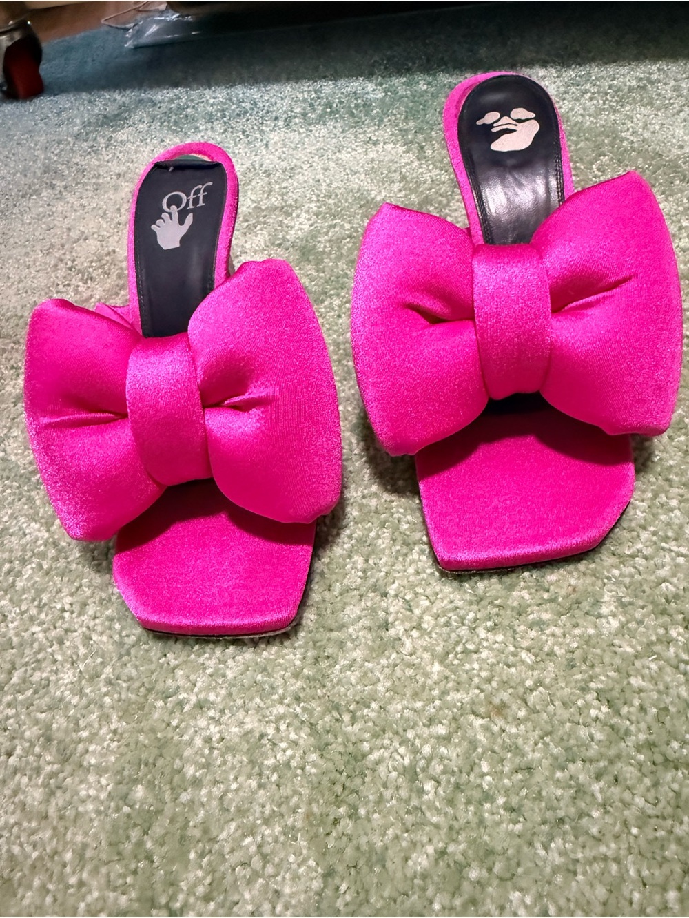 Off-White Hot Pink Bow Slide Sandals